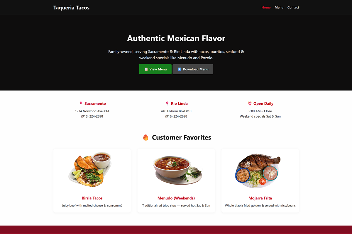Taqueria Tacos Website